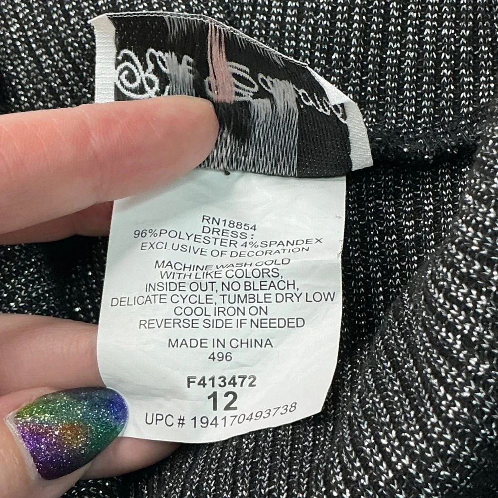 Rare Editions Silver Metallic Cowl Neck Dress Kids Size 12 Shimmer Long Sleeve
